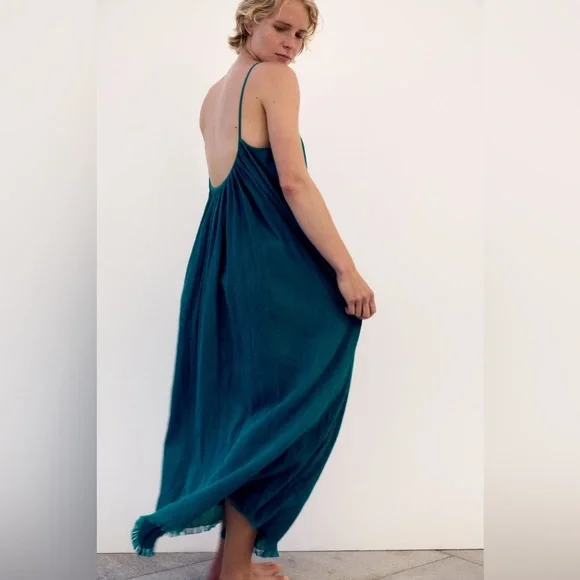 blue cotton dress zara ZARA Blue Floral embroidered Women's Dress